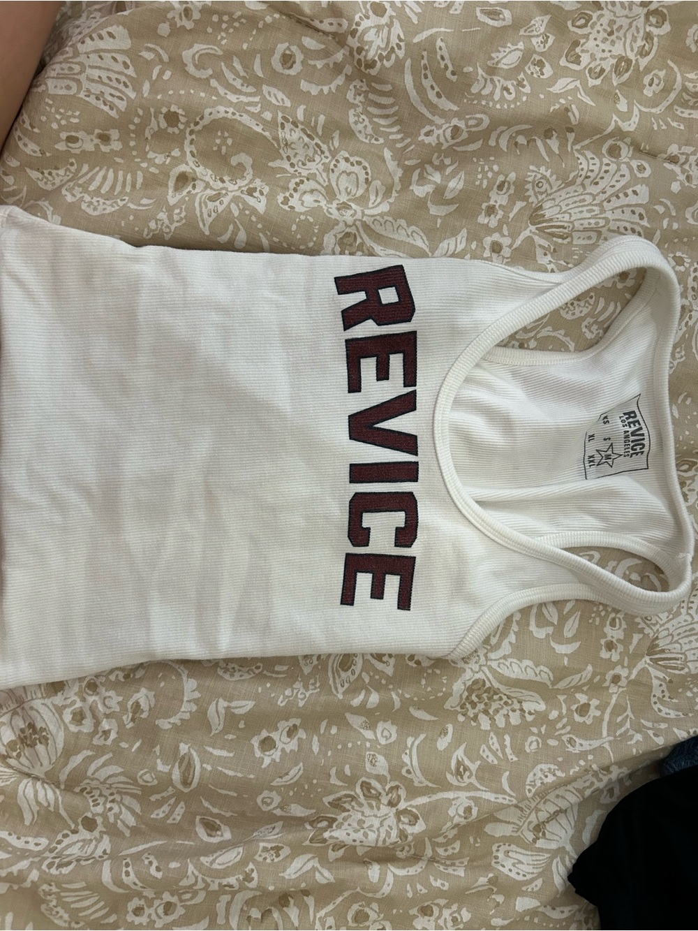 REVICE White Ribbed Tank with Maroon Logo